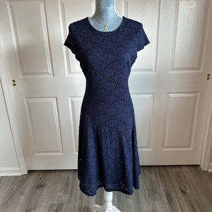 Alfani Navy Blue Lace Fit and Flare Dress Sz8 Career Church Wedding